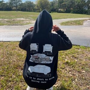 Black Graphic Hoodie with Car Design